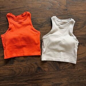 MTA Sport Ribbed Crop Tank Duo - Orange & Cream